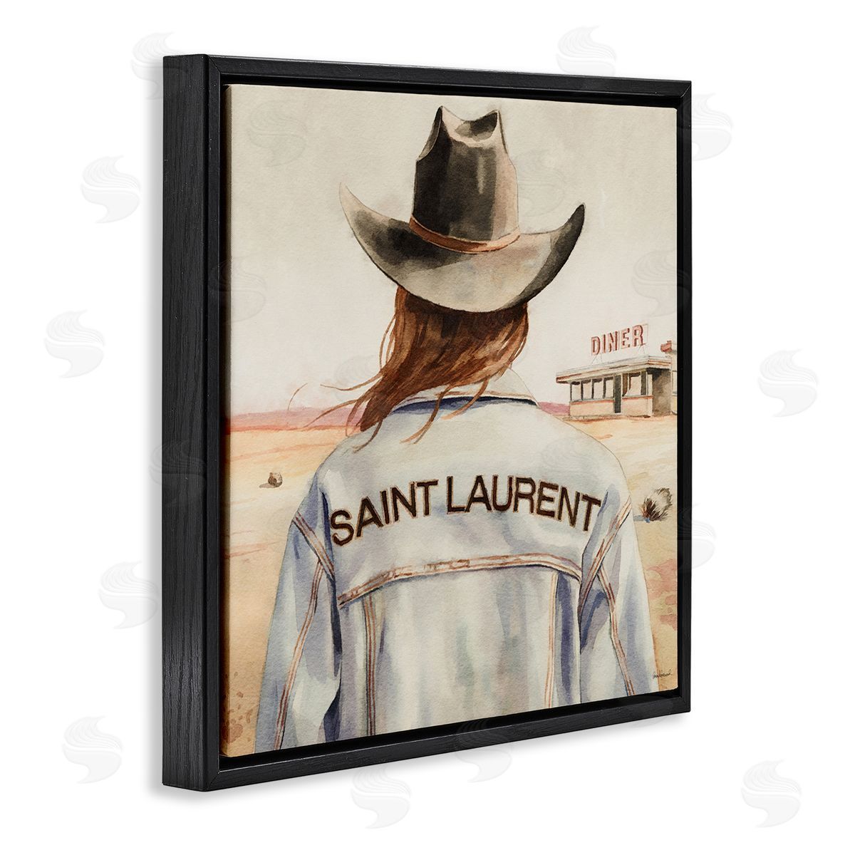 Glam Brunette Cowgirl Black Floating Frame Canvas Wall Art, Home Decor by Amanda Greenwood