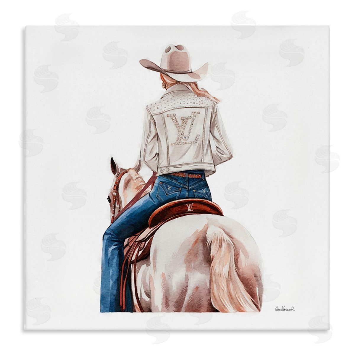 Glam Girl on White Horse Canvas Wall Art, Home Decor by Amanda Greenwood