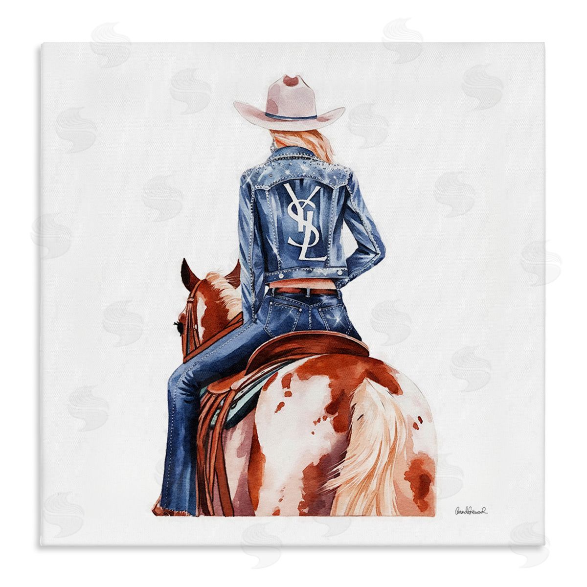 Trendy Cowgirl on Horse Canvas Wall Art, Home Decor by Amanda Greenwood