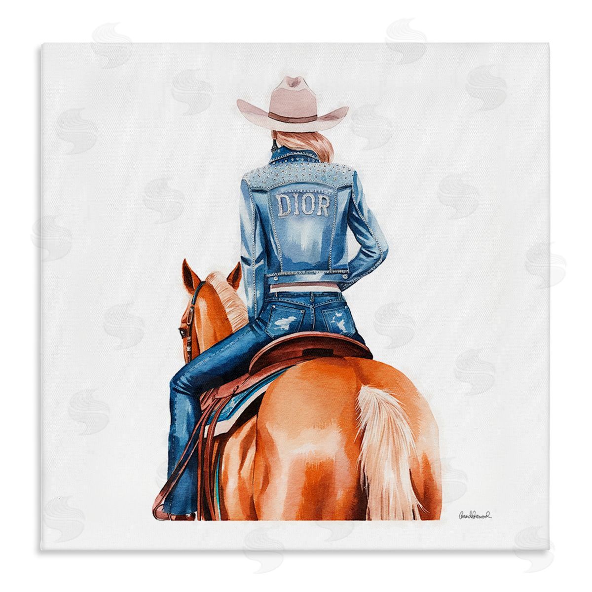 Glitzy Cowgirl & Horse Canvas Wall Art, Home Decor by Amanda Greenwood
