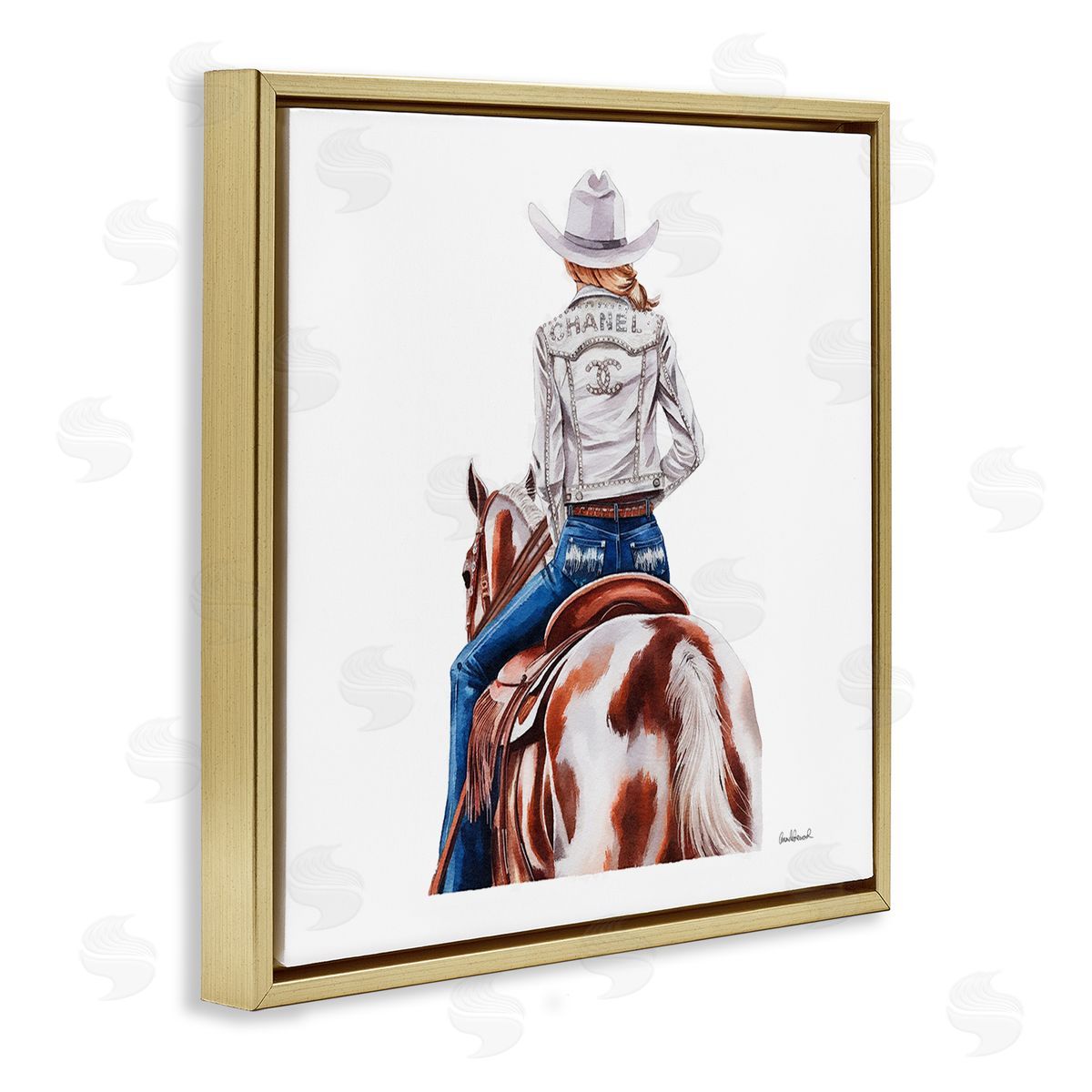 Glam Cowgirl Spotted Horse Gold Floating Frame Canvas Wall Art, Home Decor by Amanda Greenwood