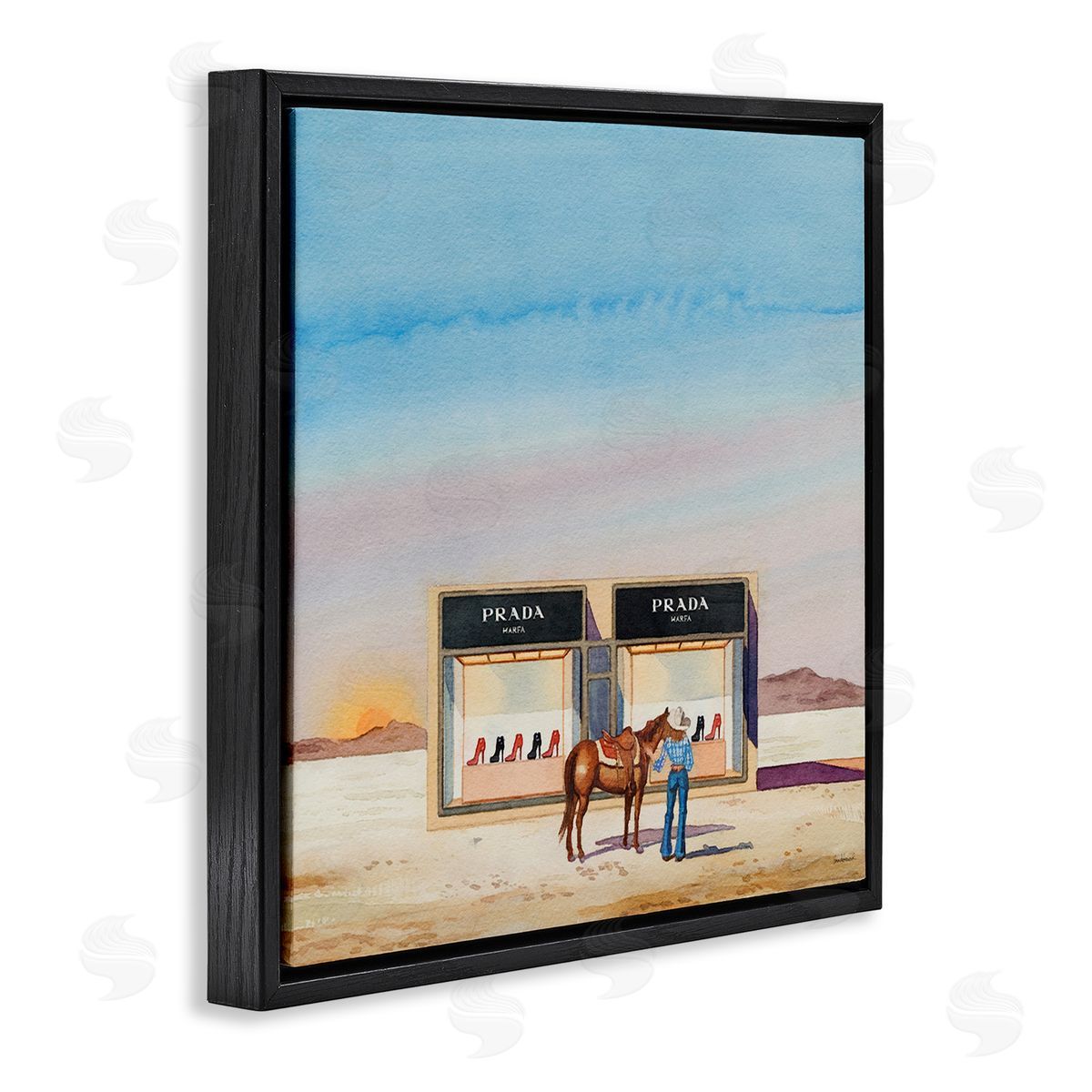 Desert Shoe Store Black Floating Frame Canvas Wall Art, Home Decor by Amanda Greenwood