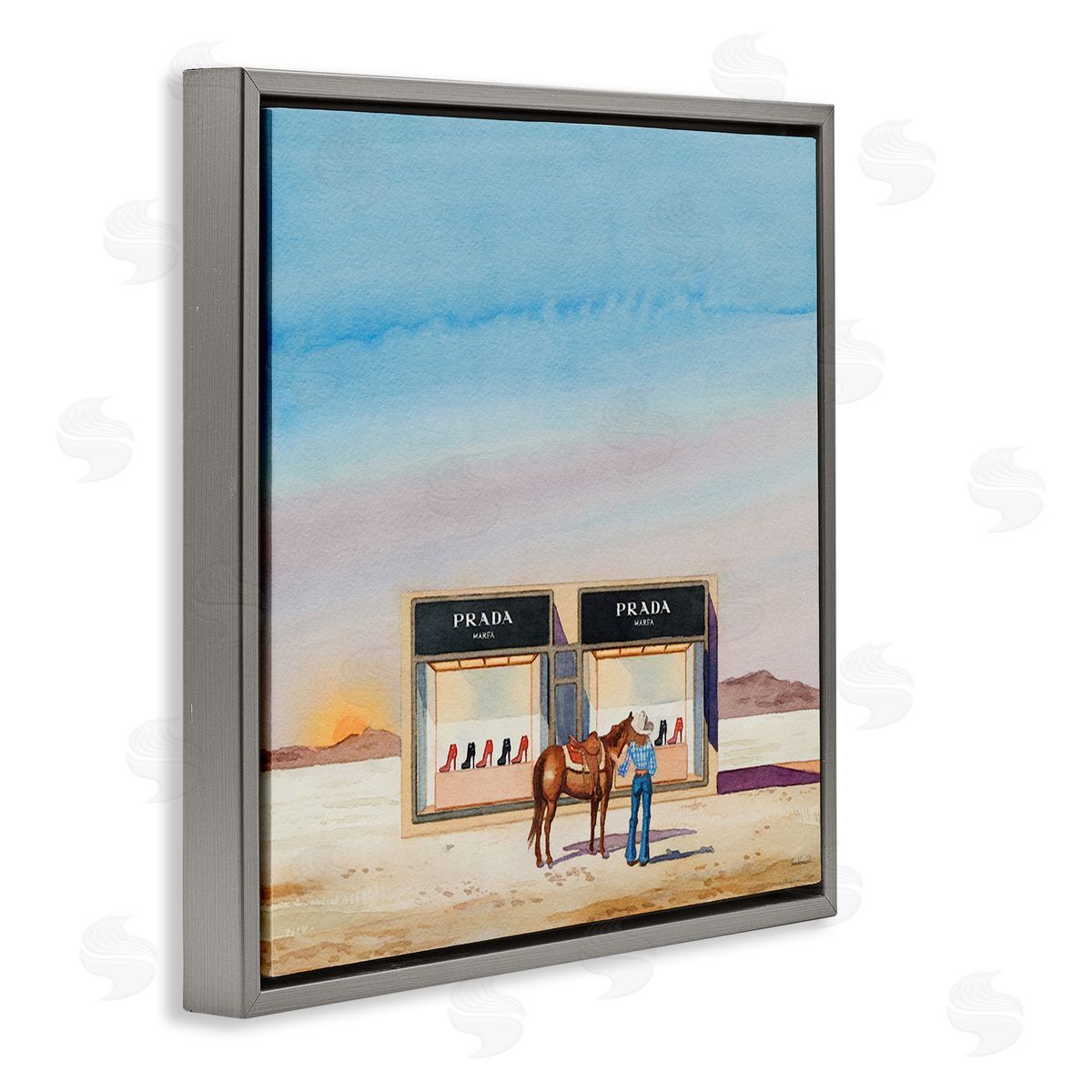 Desert Shoe Store Grey Floating Frame Canvas Wall Art, Home Decor by Amanda Greenwood
