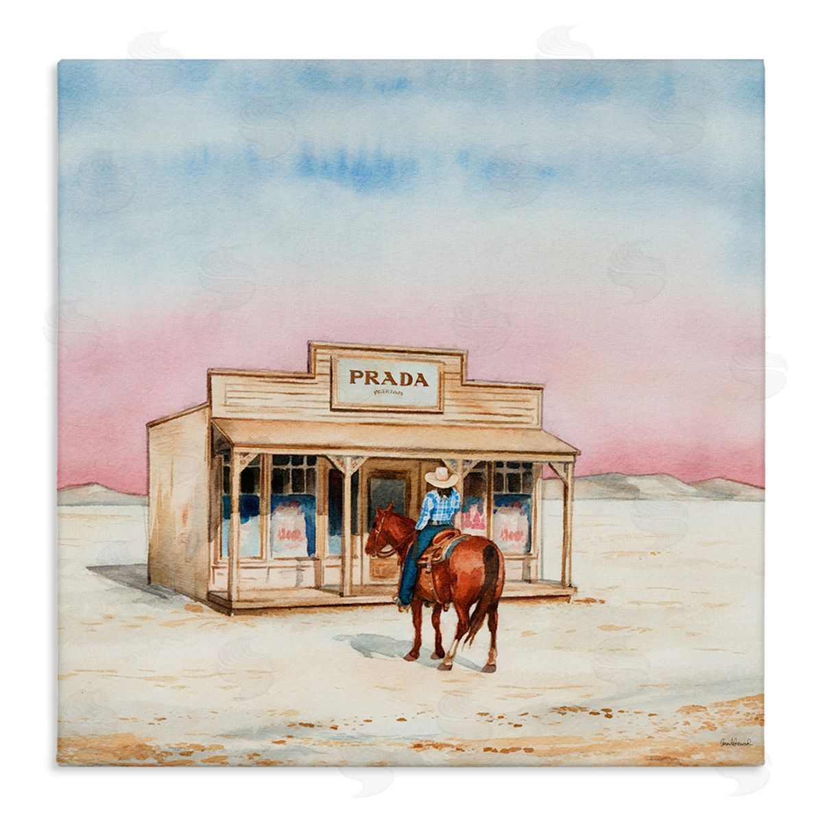 Cowgirl at Desert Shop Canvas Wall Art, Home Decor by Amanda Greenwood