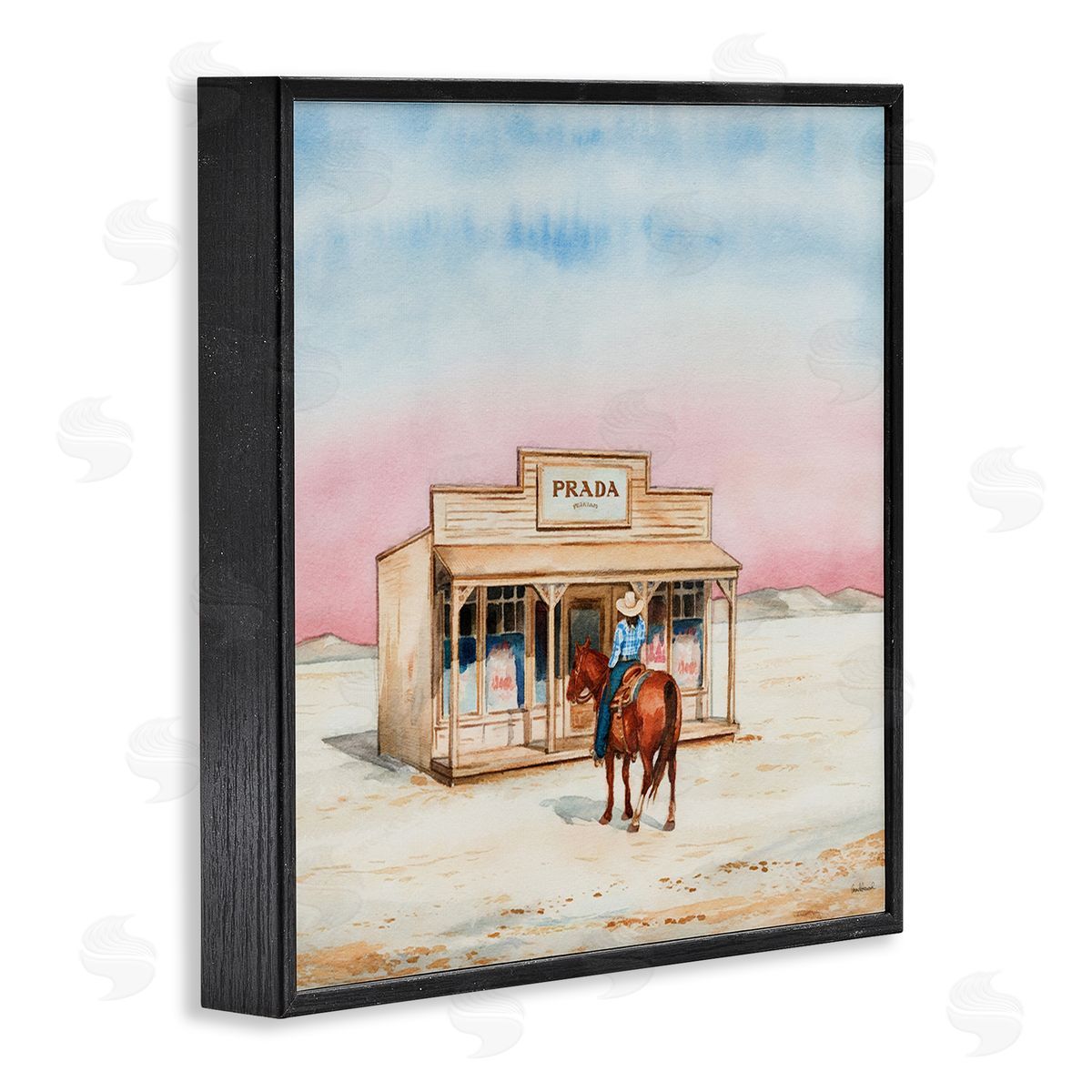 Cowgirl at Desert Shop Black Frame Print Wall Art, Home Decor by Amanda Greenwood