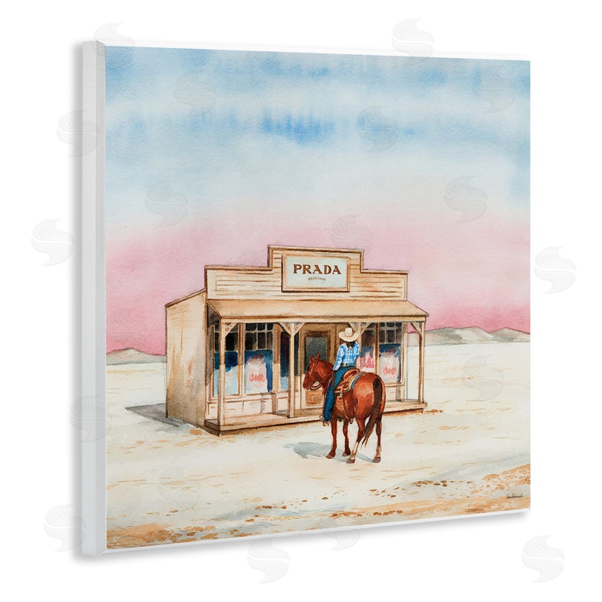 Cowgirl at Desert Shop Wood Plaque Wall Art, Home Decor by Amanda Greenwood