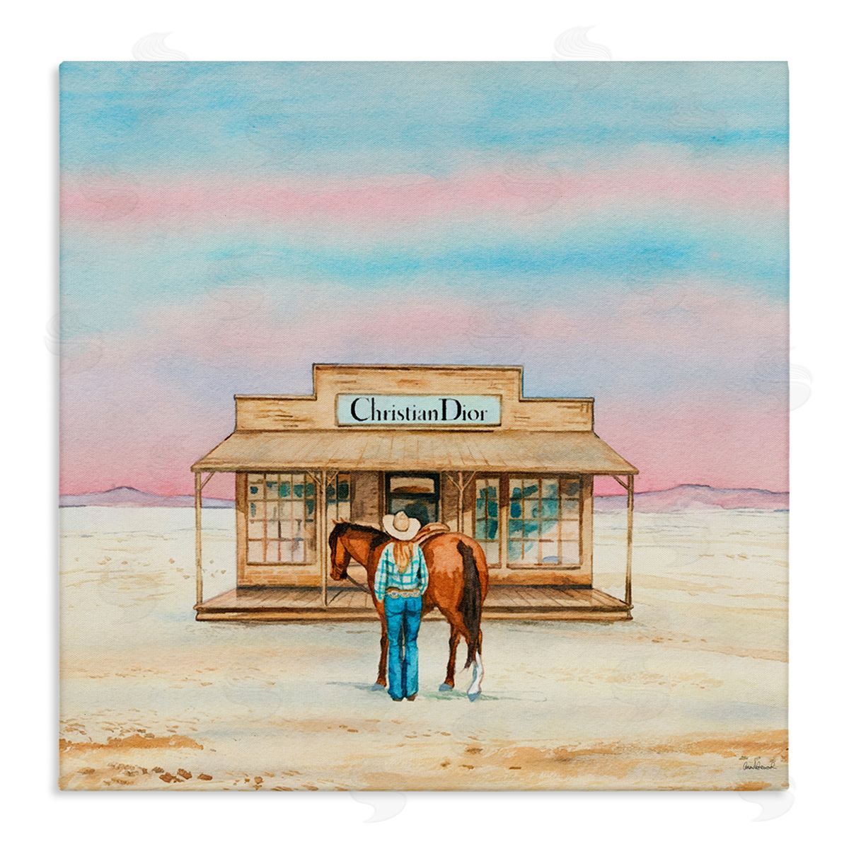 Cowgirl & Horse Shopping Canvas Wall Art, Home Decor by Amanda Greenwood