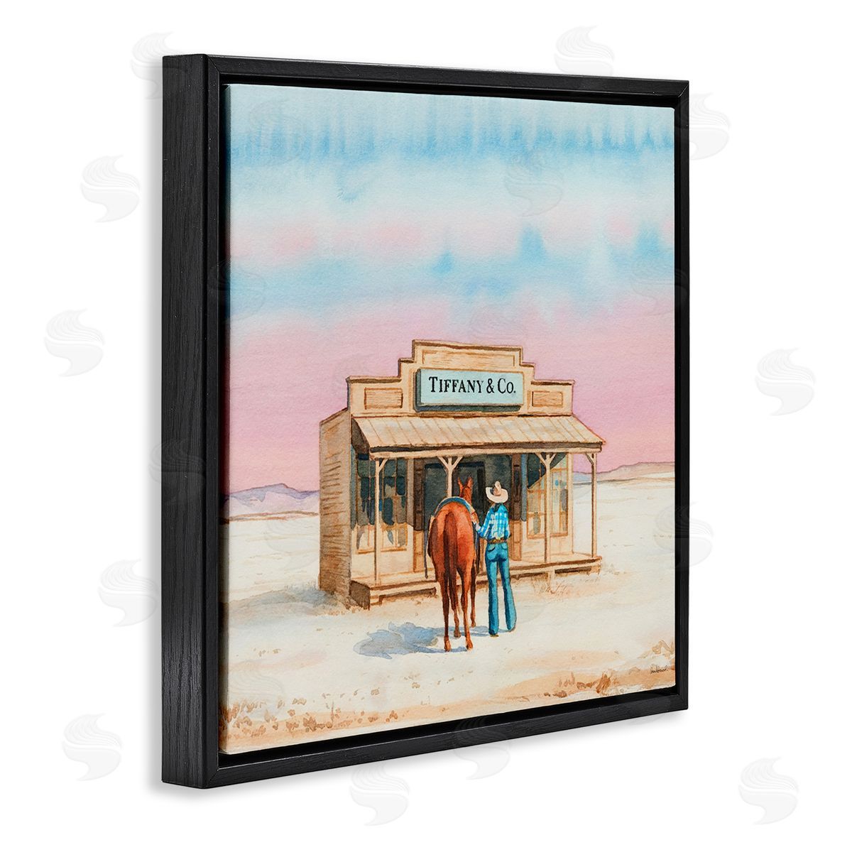 Fashionista Cowgirl in Desert Black Floating Frame Canvas Wall Art, Home Decor by Amanda Greenwood