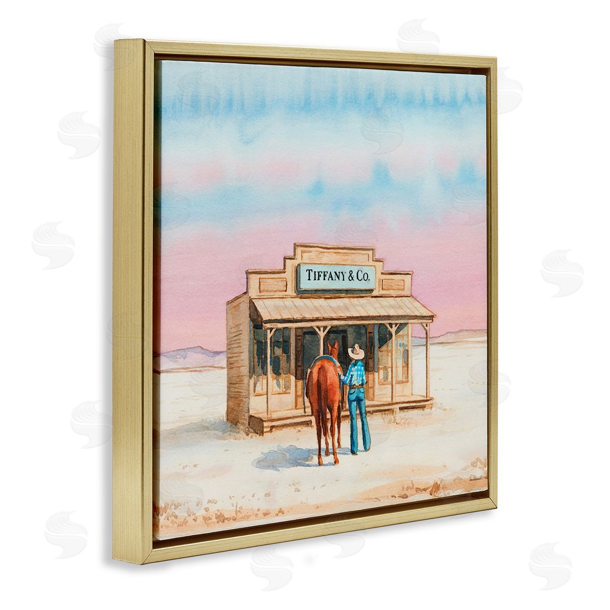 Fashionista Cowgirl in Desert Gold Floating Frame Canvas Wall Art, Home Decor by Amanda Greenwood