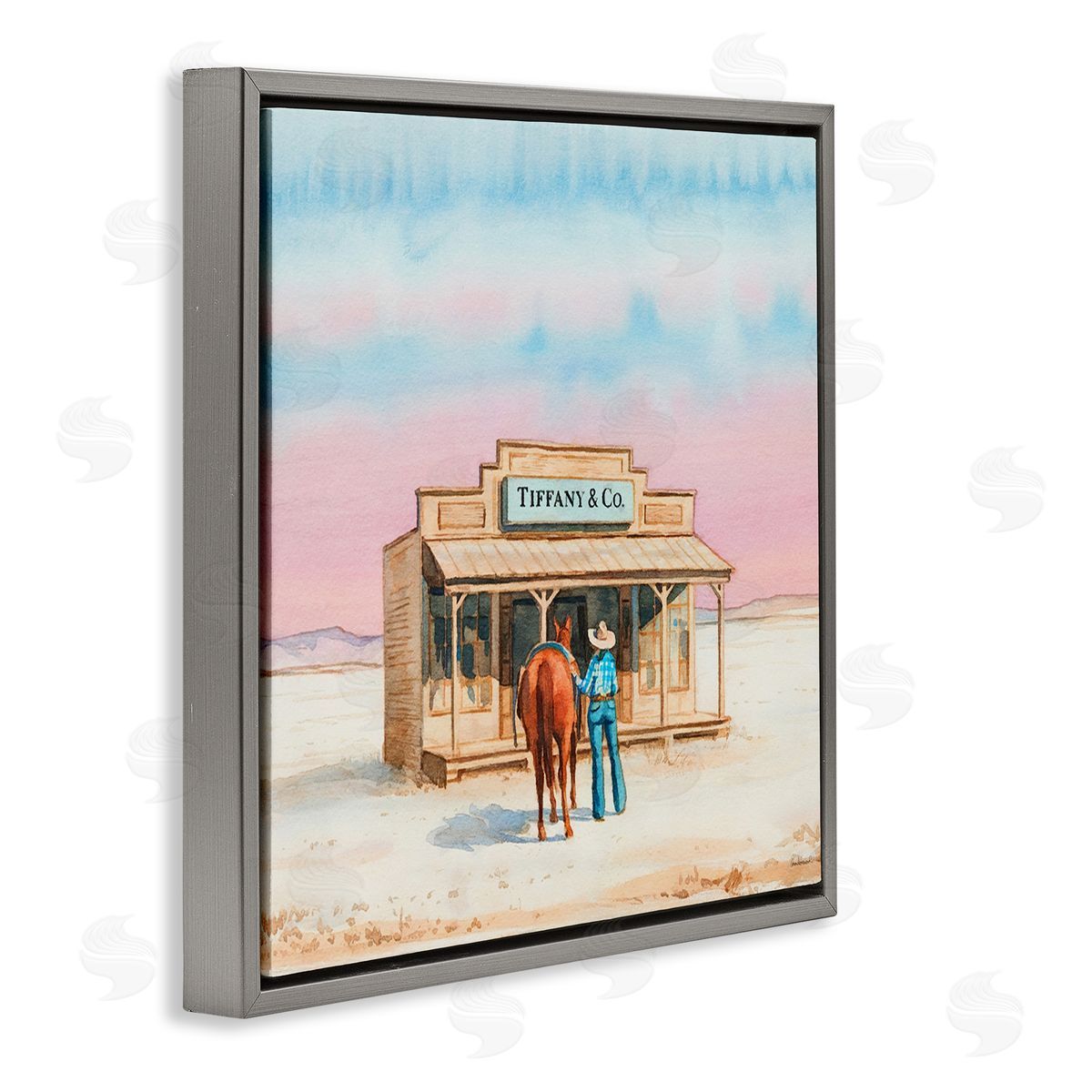 Fashionista Cowgirl in Desert Grey Floating Frame Canvas Wall Art, Home Decor by Amanda Greenwood