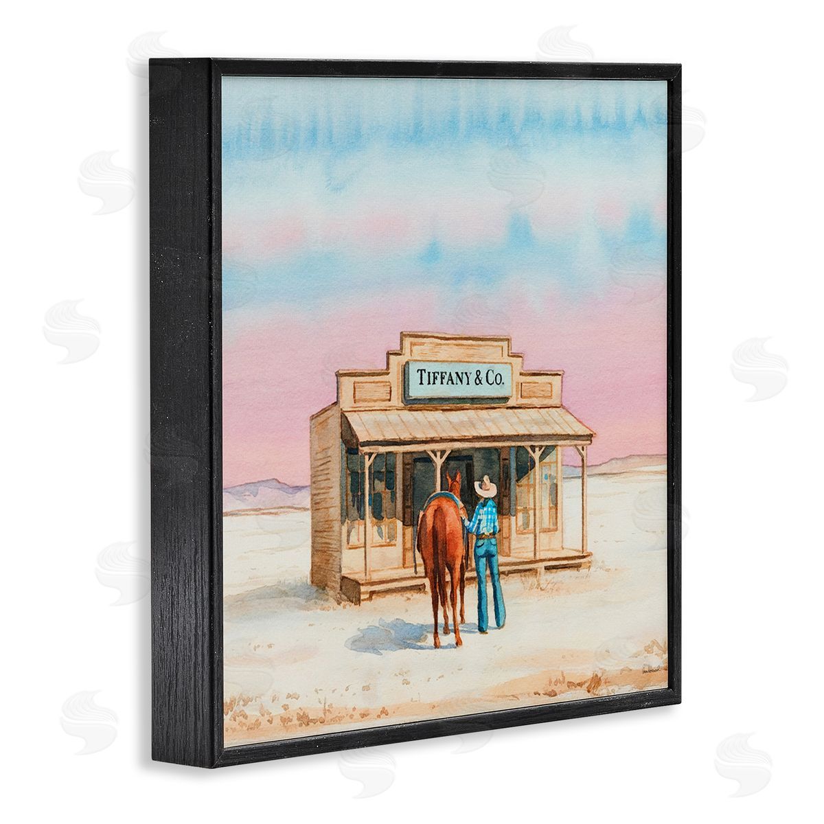 Fashionista Cowgirl in Desert Black Frame Print Wall Art, Home Decor by Amanda Greenwood