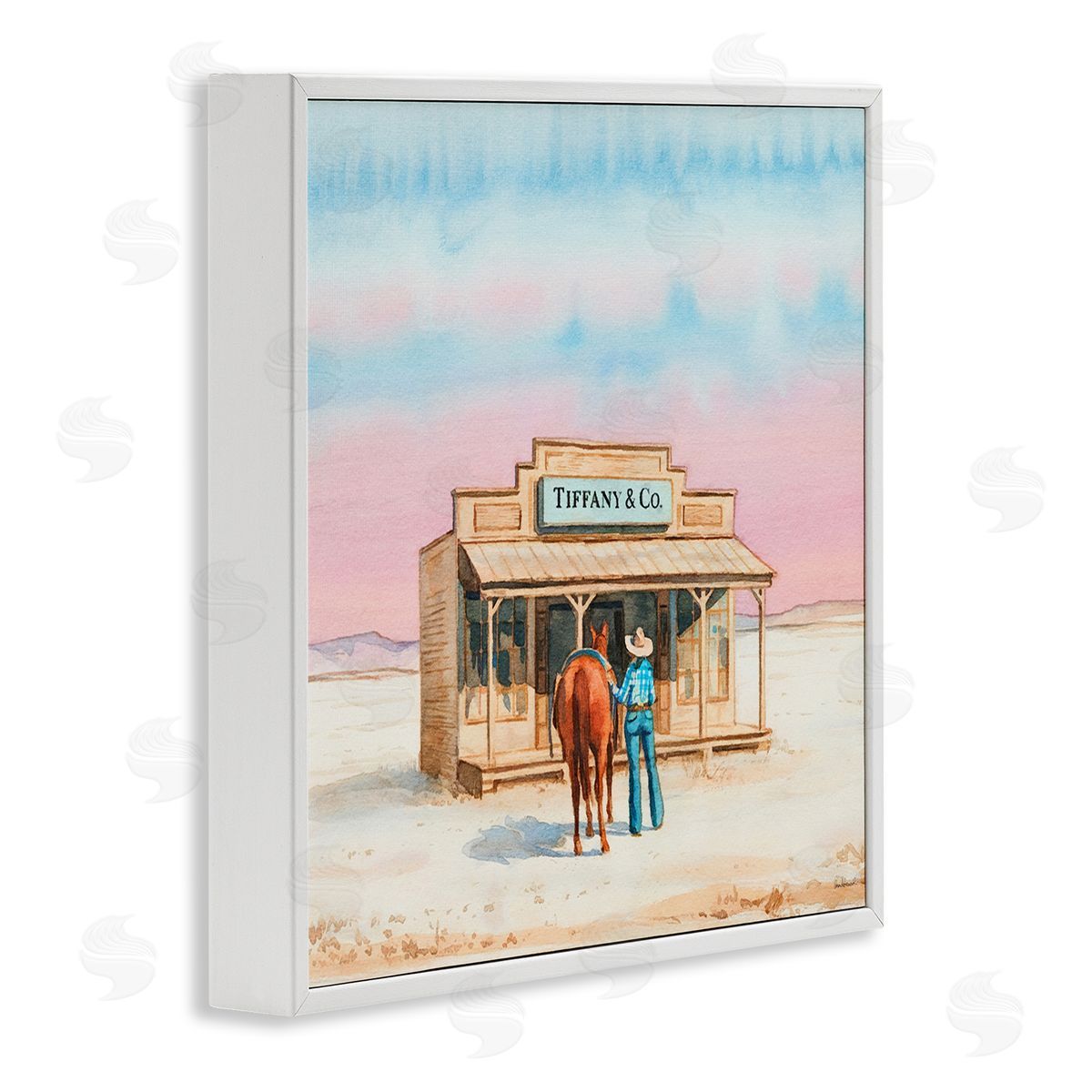 Fashionista Cowgirl in Desert White Frame Print Wall Art, Home Decor by Amanda Greenwood