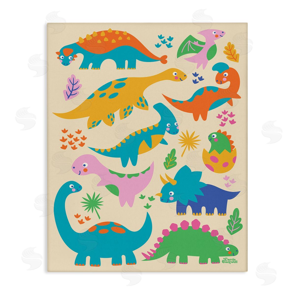 Cute Whimsy Dinos Canvas Wall Art, Home Decor by Carrie Cantwell