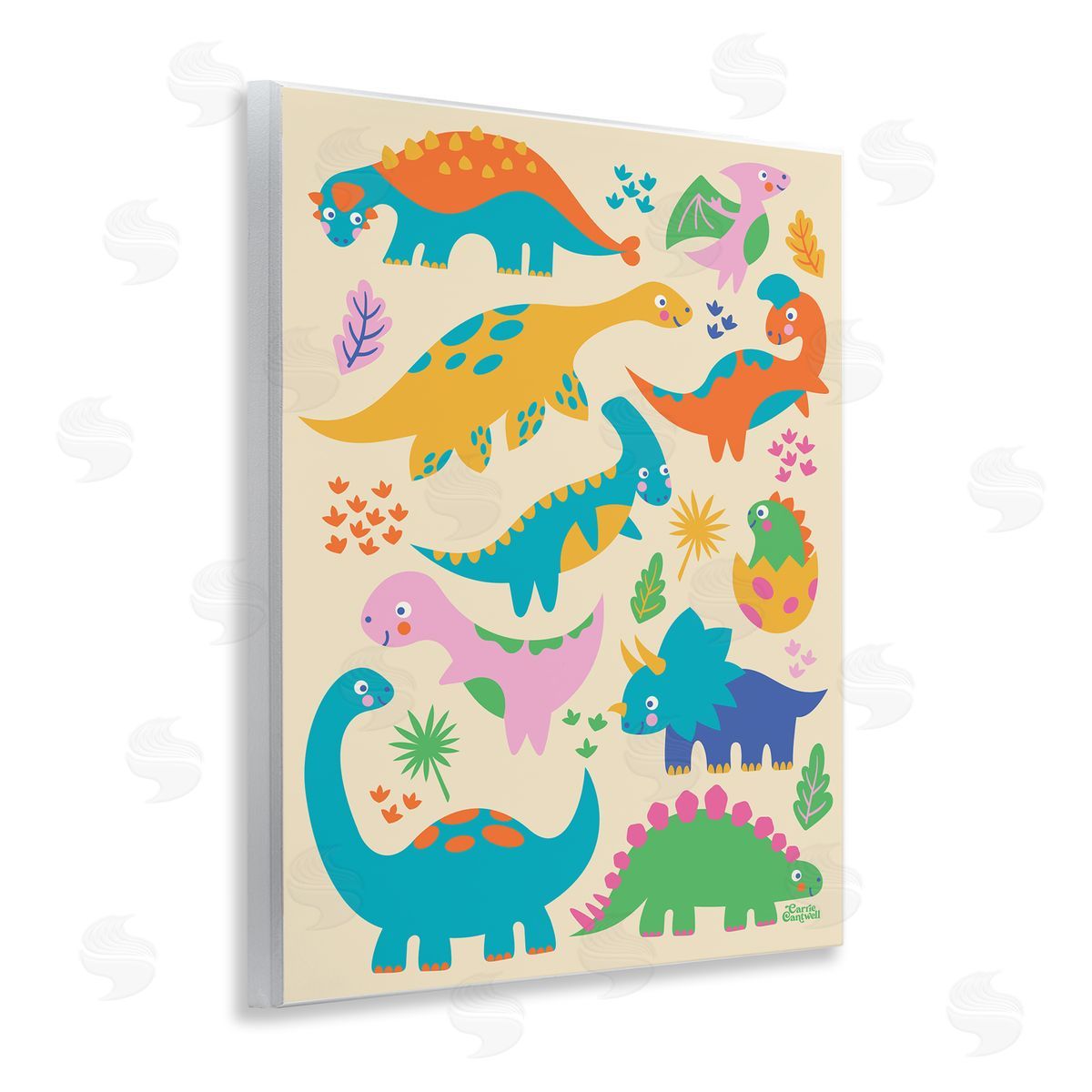 Cute Whimsy Dinos Wood Plaque Wall Art, Home Decor by Carrie Cantwell