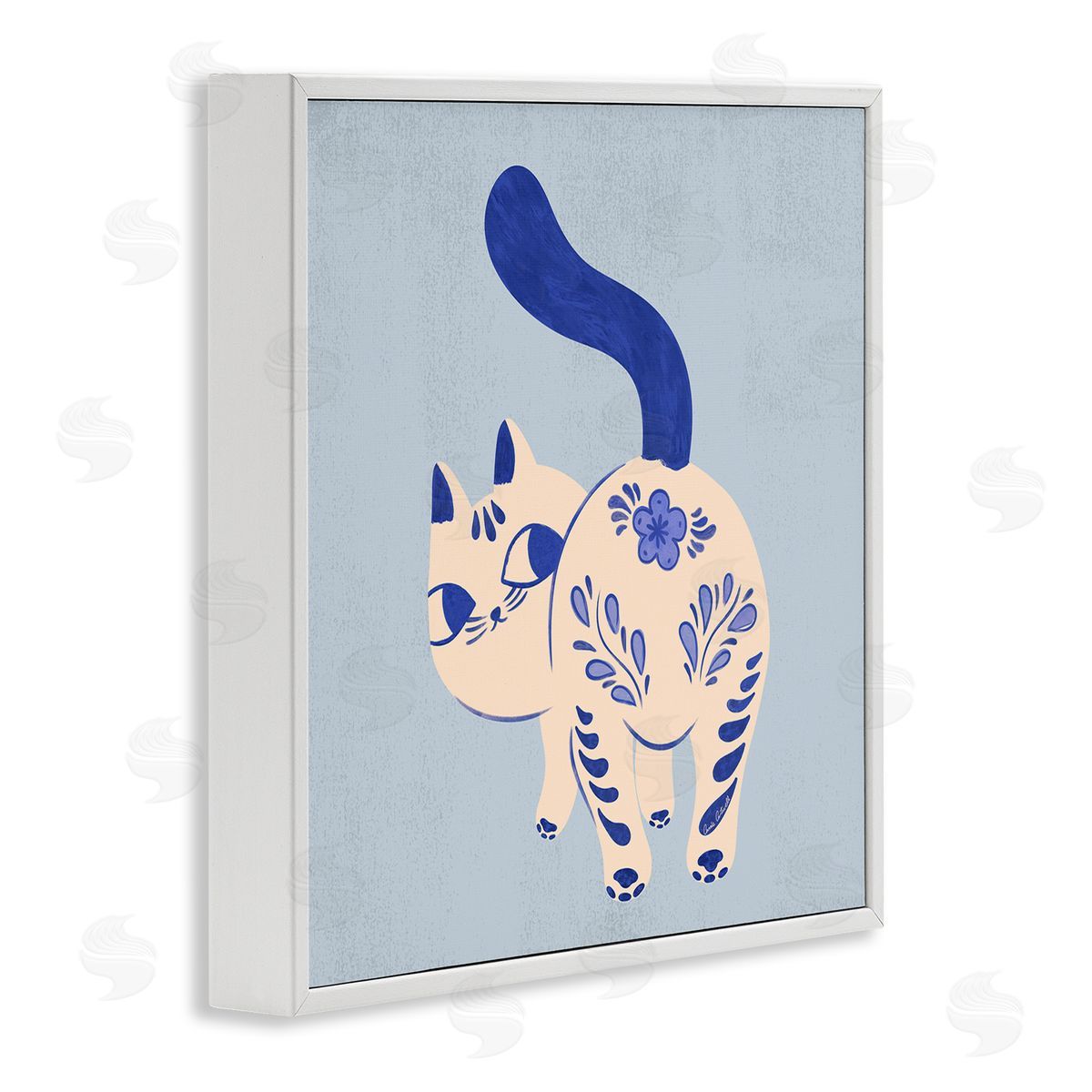 Purrcelin Patterned Cat White Frame Print Wall Art, Home Decor by Carrie Cantwell