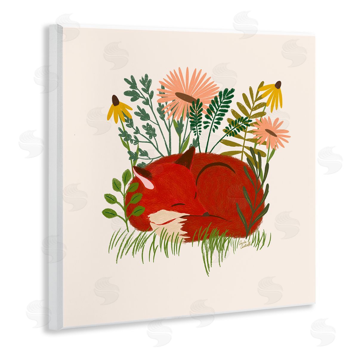 Sleeping Fox Among Daisies Wood Plaque Wall Art, Home Decor by Carrie Cantwell