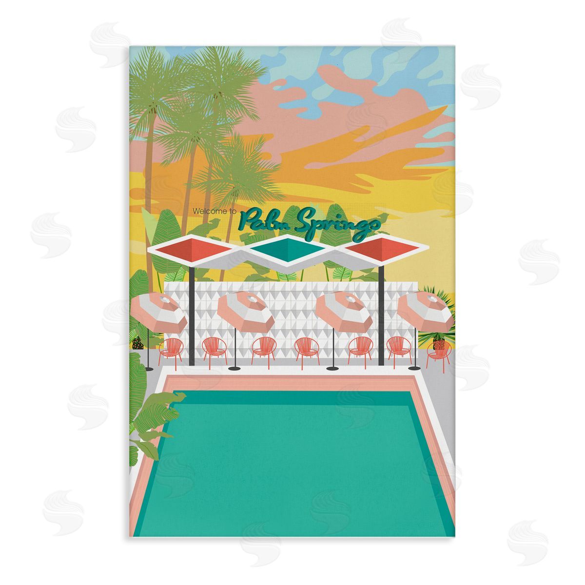 Palm Springs Pool Time Canvas Wall Art, Home Decor by Jen Bucheli