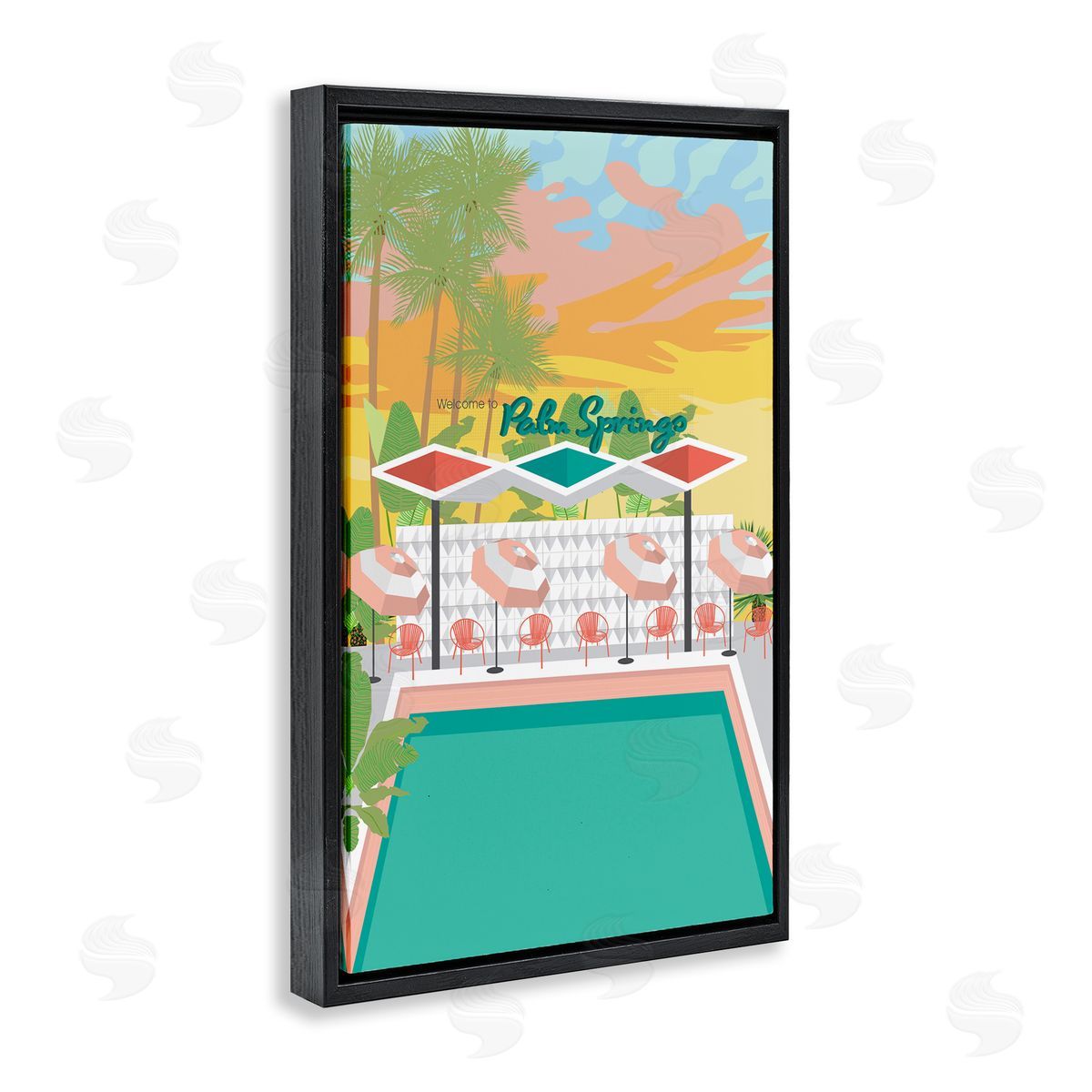 Palm Springs Pool Time Black Floating Frame Canvas Wall Art, Home Decor by Jen Bucheli