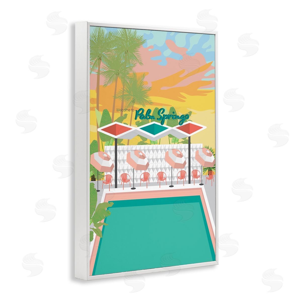 Palm Springs Pool Time White Frame Print Wall Art, Home Decor by Jen Bucheli