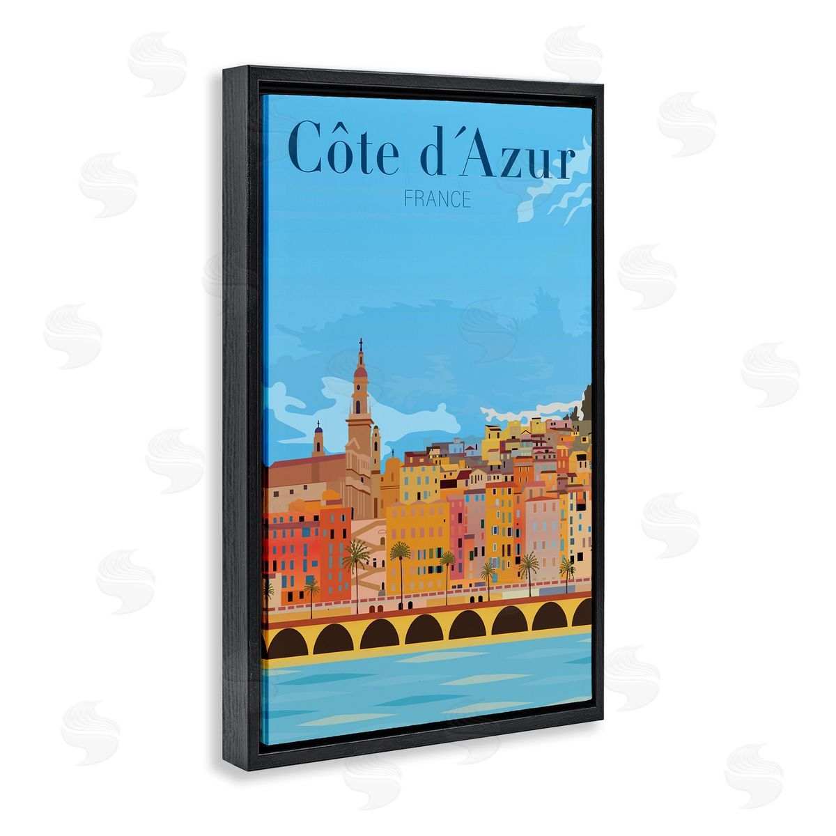French Landmark River Black Floating Frame Canvas Wall Art, Home Decor by Jen Bucheli
