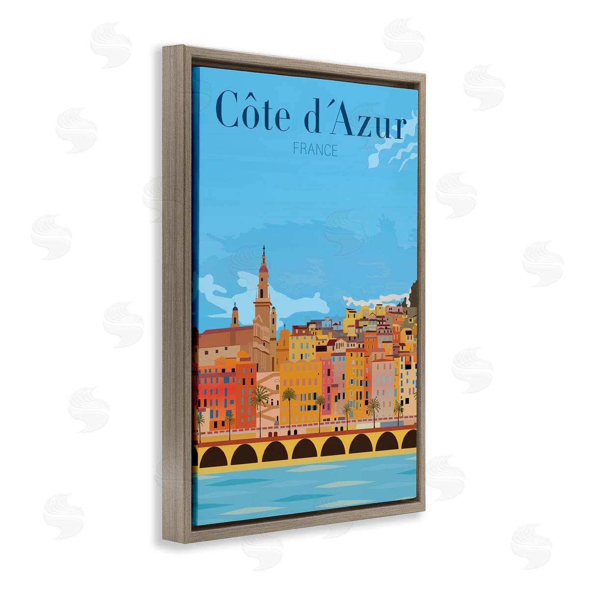 French Landmark River Brown Floating Frame Canvas Wall Art, Home Decor by Jen Bucheli