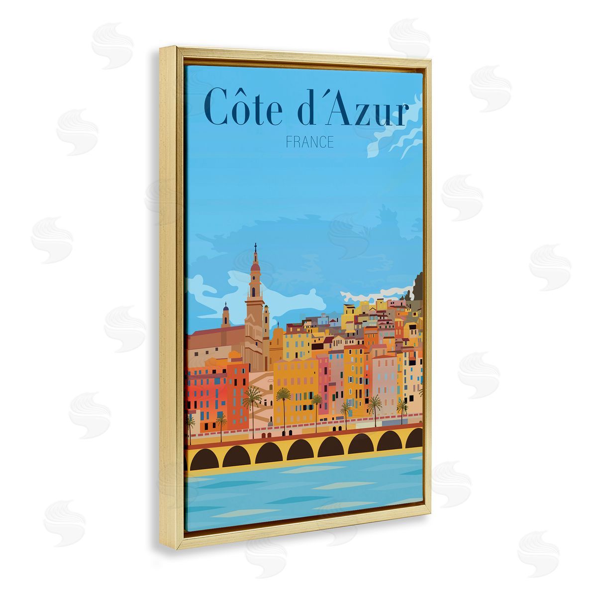 French Landmark River Gold Floating Frame Canvas Wall Art, Home Decor by Jen Bucheli