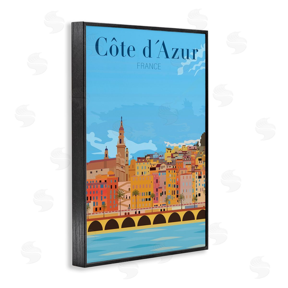 French Landmark River Black Frame Print Wall Art, Home Decor by Jen Bucheli