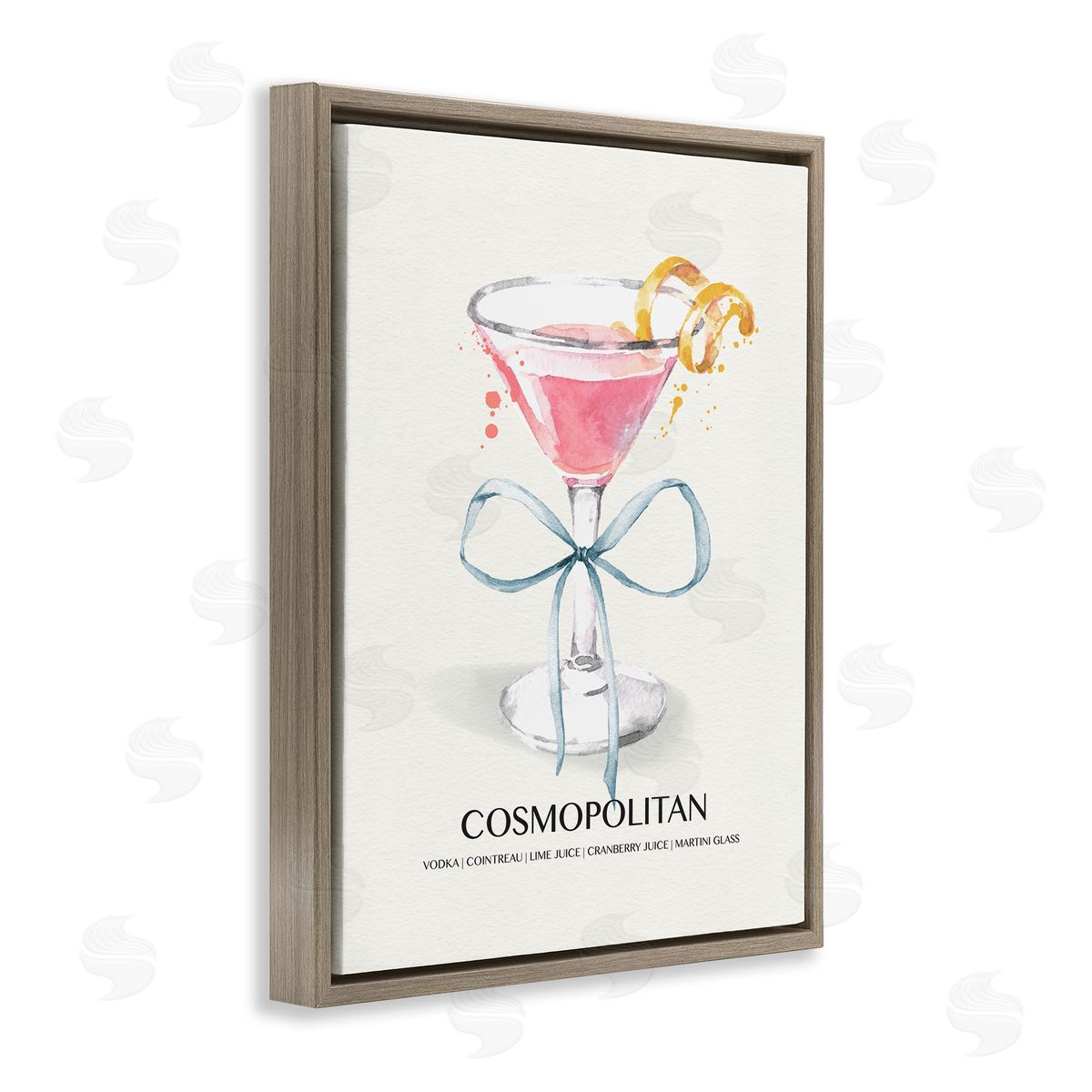 Pastel Cocktail with Bow Brown Floating Frame Canvas Wall Art, Home Decor by Susan Jill