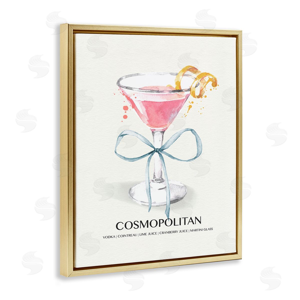 Pastel Cocktail with Bow Gold Floating Frame Canvas Wall Art, Home Decor by Susan Jill