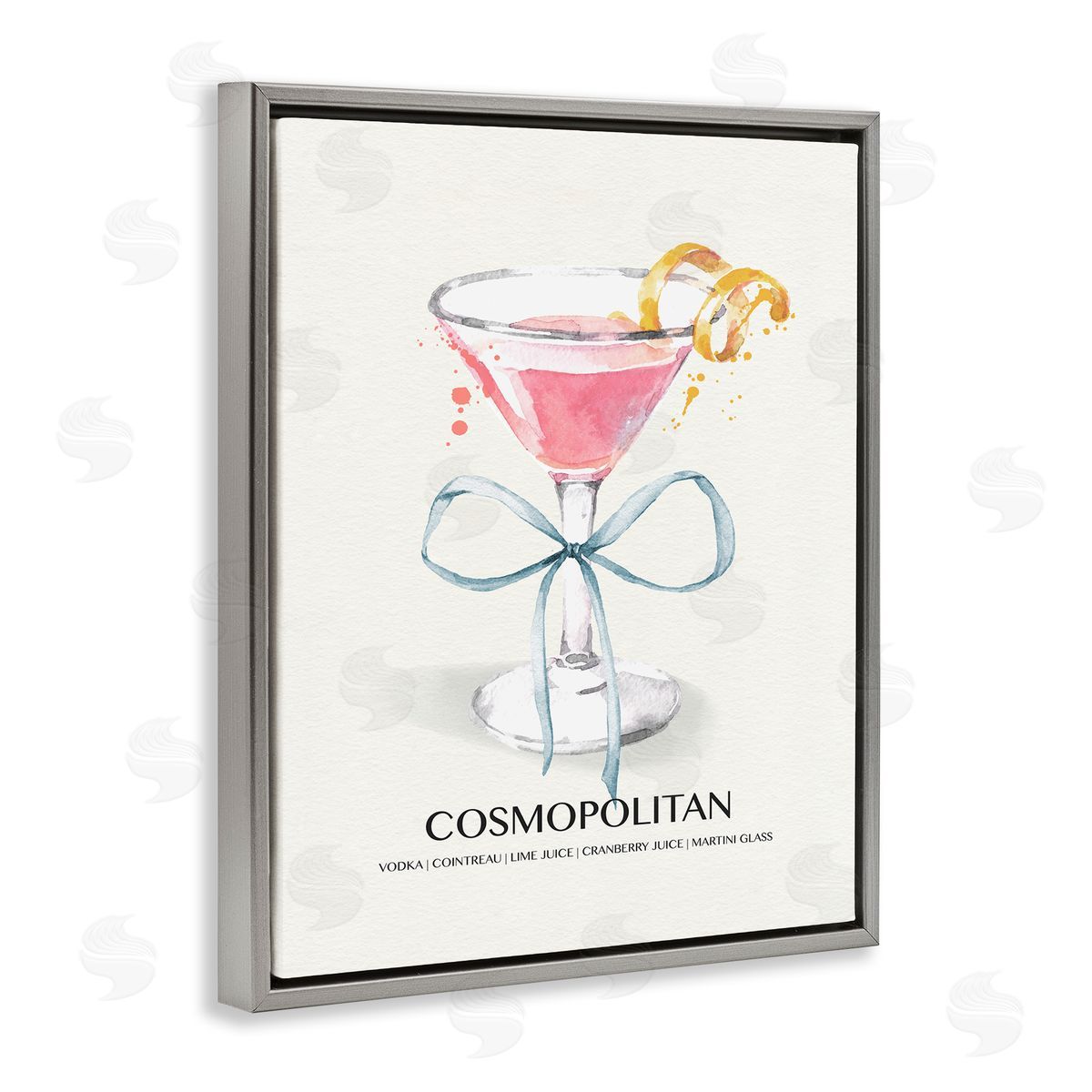 Pastel Cocktail with Bow Grey Floating Frame Canvas Wall Art, Home Decor by Susan Jill