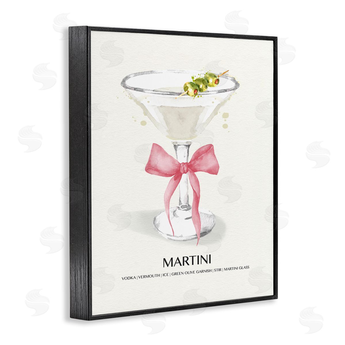 Pastel Martini with Bow Black Frame Print Wall Art, Home Decor by Susan Jill