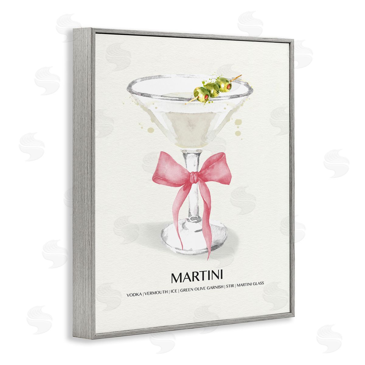 Pastel Martini with Bow Grey Frame Print Wall Art, Home Decor by Susan Jill
