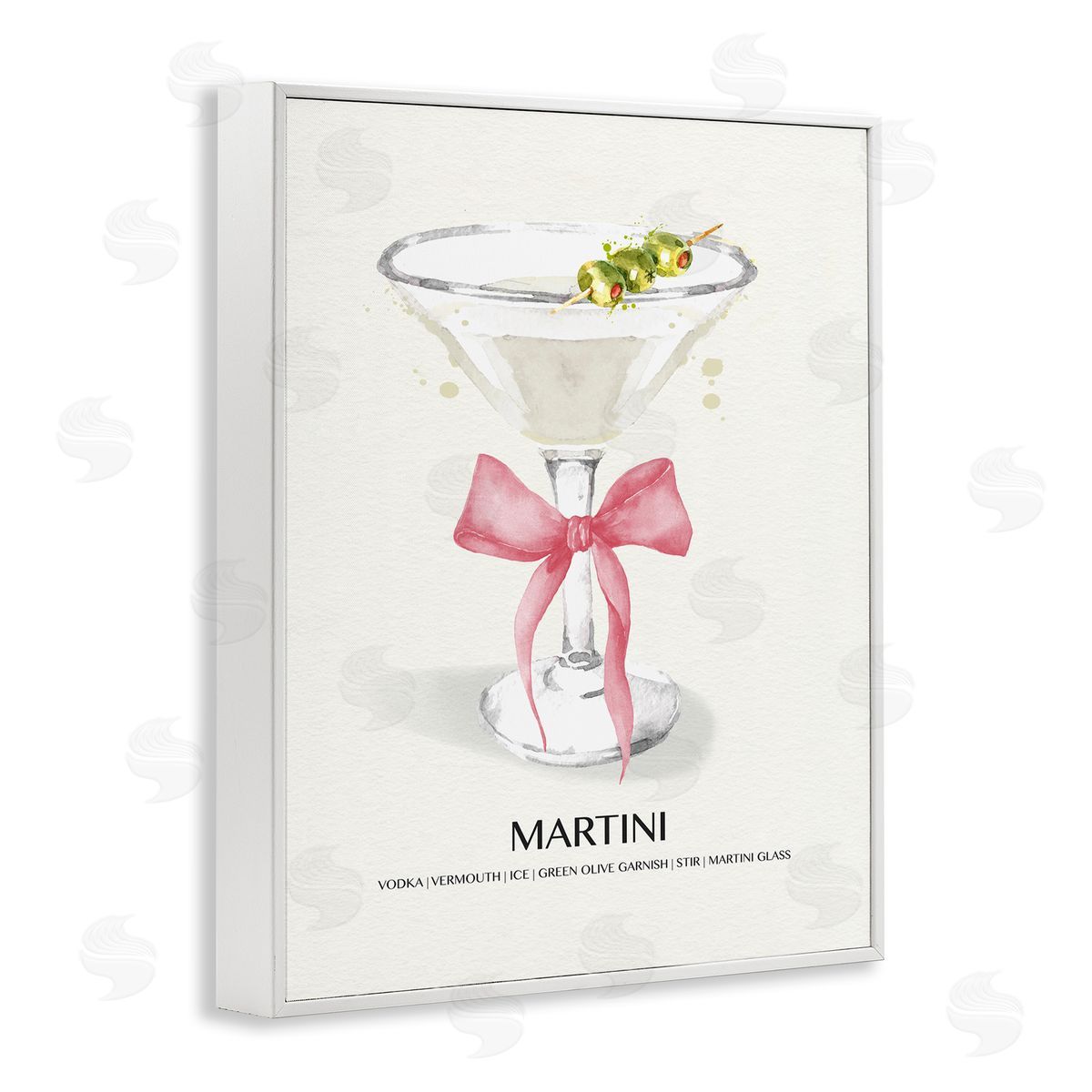 Pastel Martini with Bow White Frame Print Wall Art, Home Decor by Susan Jill