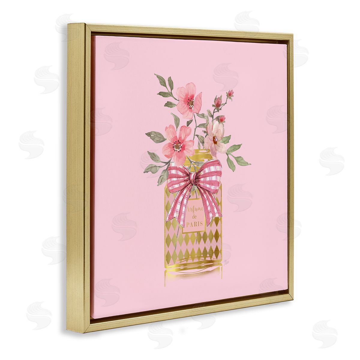 Perfume Bouquet Florals Gold Floating Frame Canvas Wall Art, Home Decor by Nan