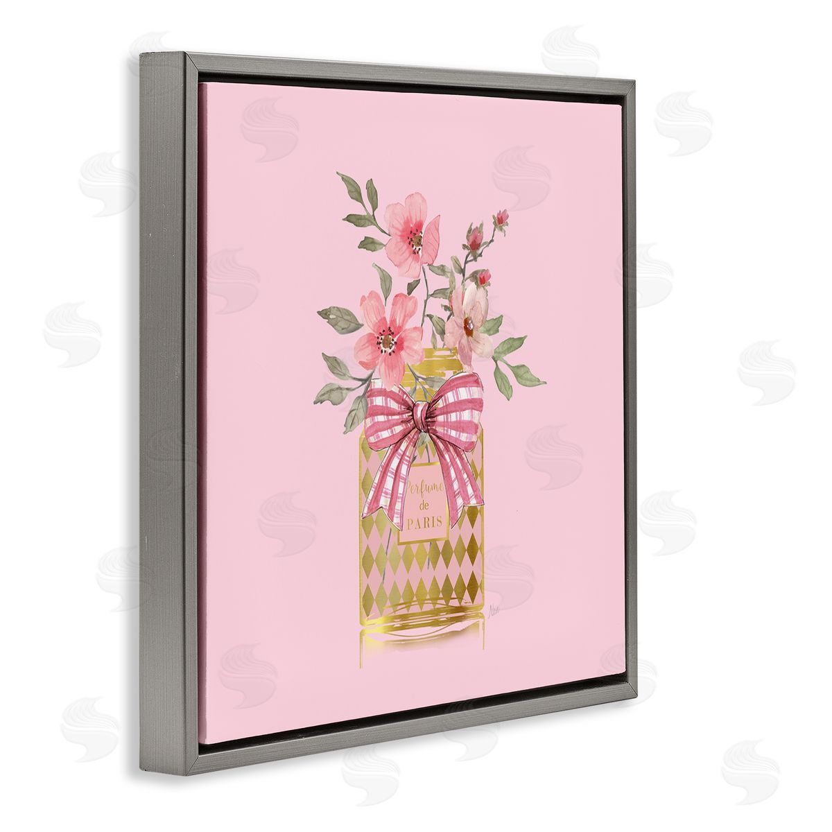 Perfume Bouquet Florals Grey Floating Frame Canvas Wall Art, Home Decor by Nan