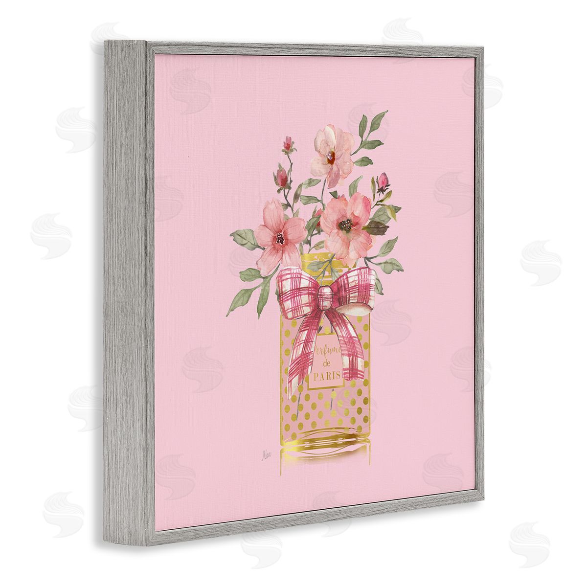 Wildflower Perfume Bouquet Grey Frame Print Wall Art, Home Decor by Nan
