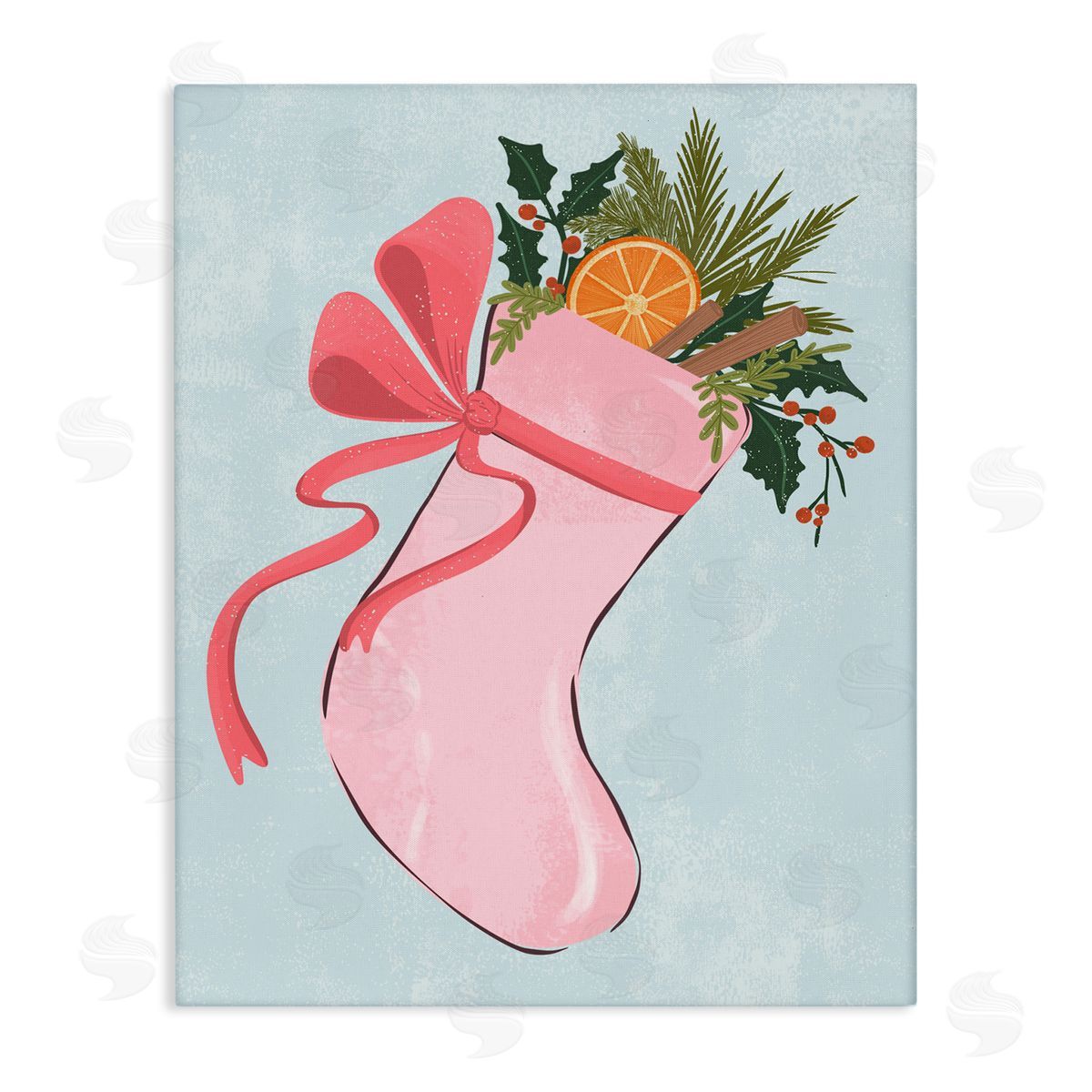 Pink Filled Holiday Stocking Canvas Wall Art, Home Decor by Nikita Jariwala