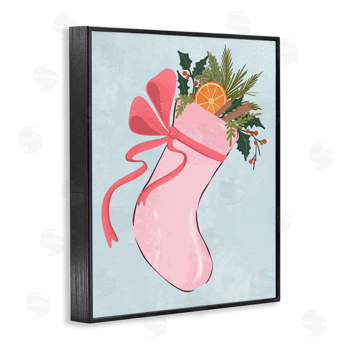 Pink Filled Holiday Stocking Black Frame Print Wall Art, Home Decor by Nikita Jariwala