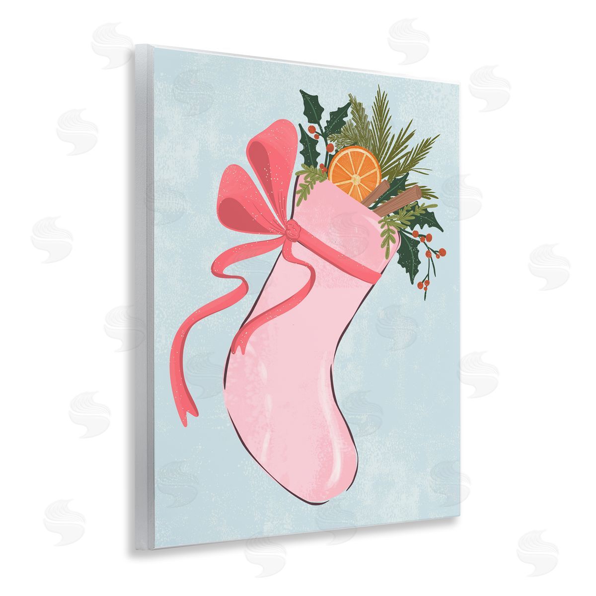 Pink Filled Holiday Stocking Wood Plaque Wall Art, Home Decor by Nikita Jariwala