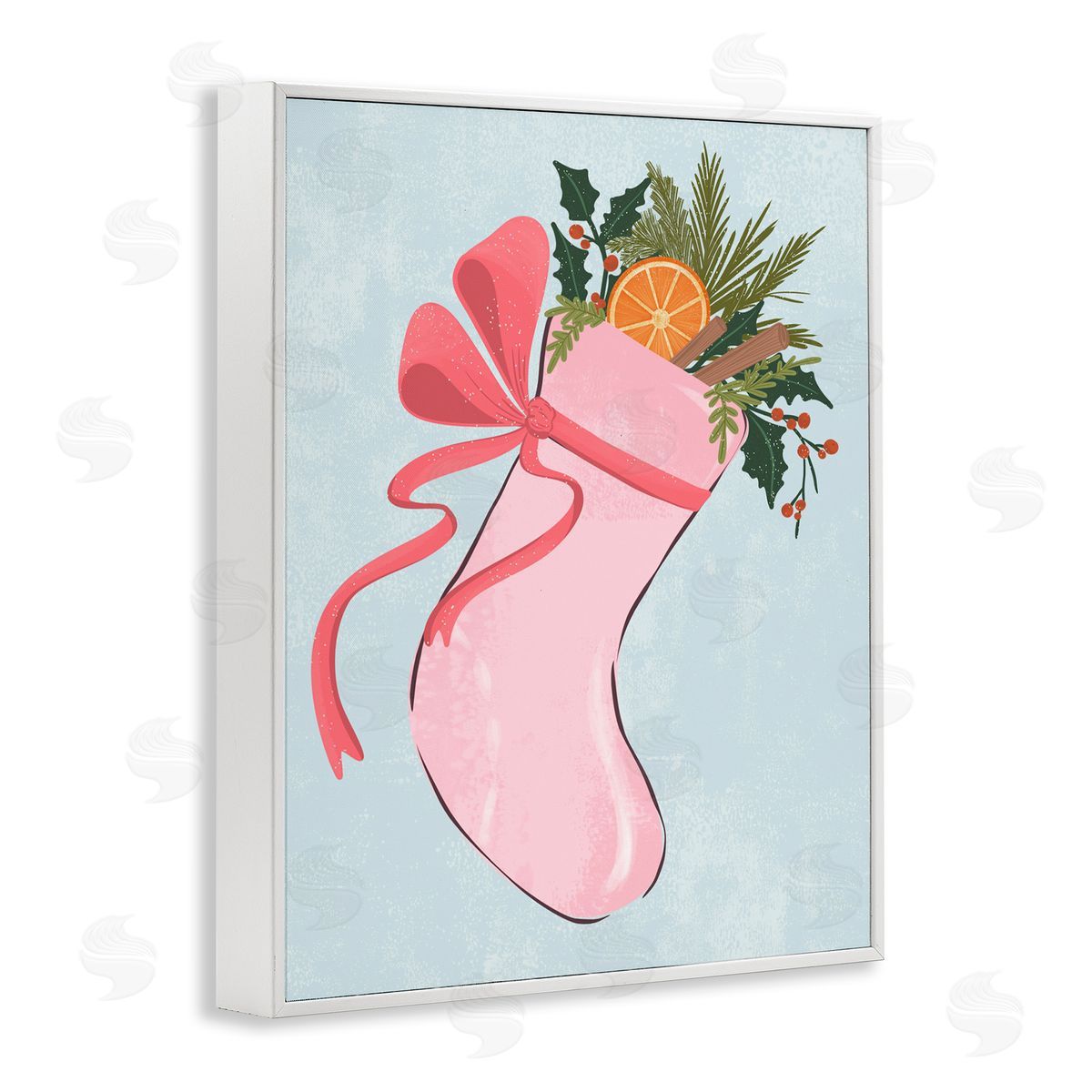 Pink Filled Holiday Stocking White Frame Print Wall Art, Home Decor by Nikita Jariwala