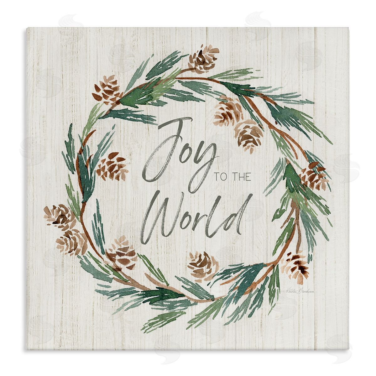 Joy Pinecone Wreath Canvas Wall Art, Home Decor by Kristen Brockmon