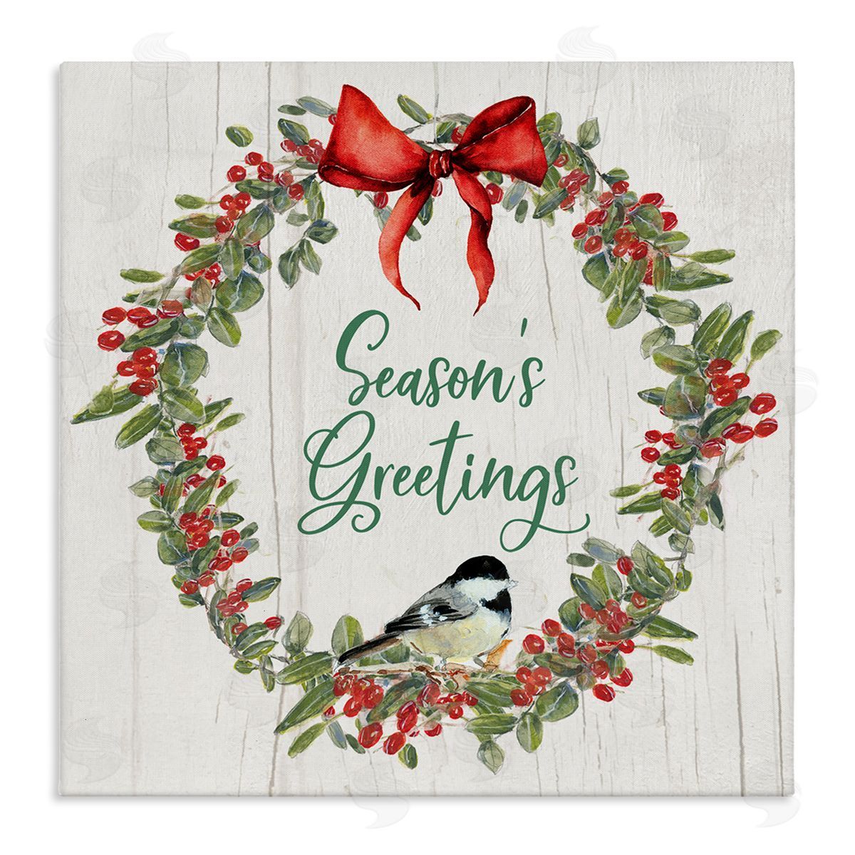 Season's Greetings Wreath Canvas Wall Art, Home Decor by Sally Swatland
