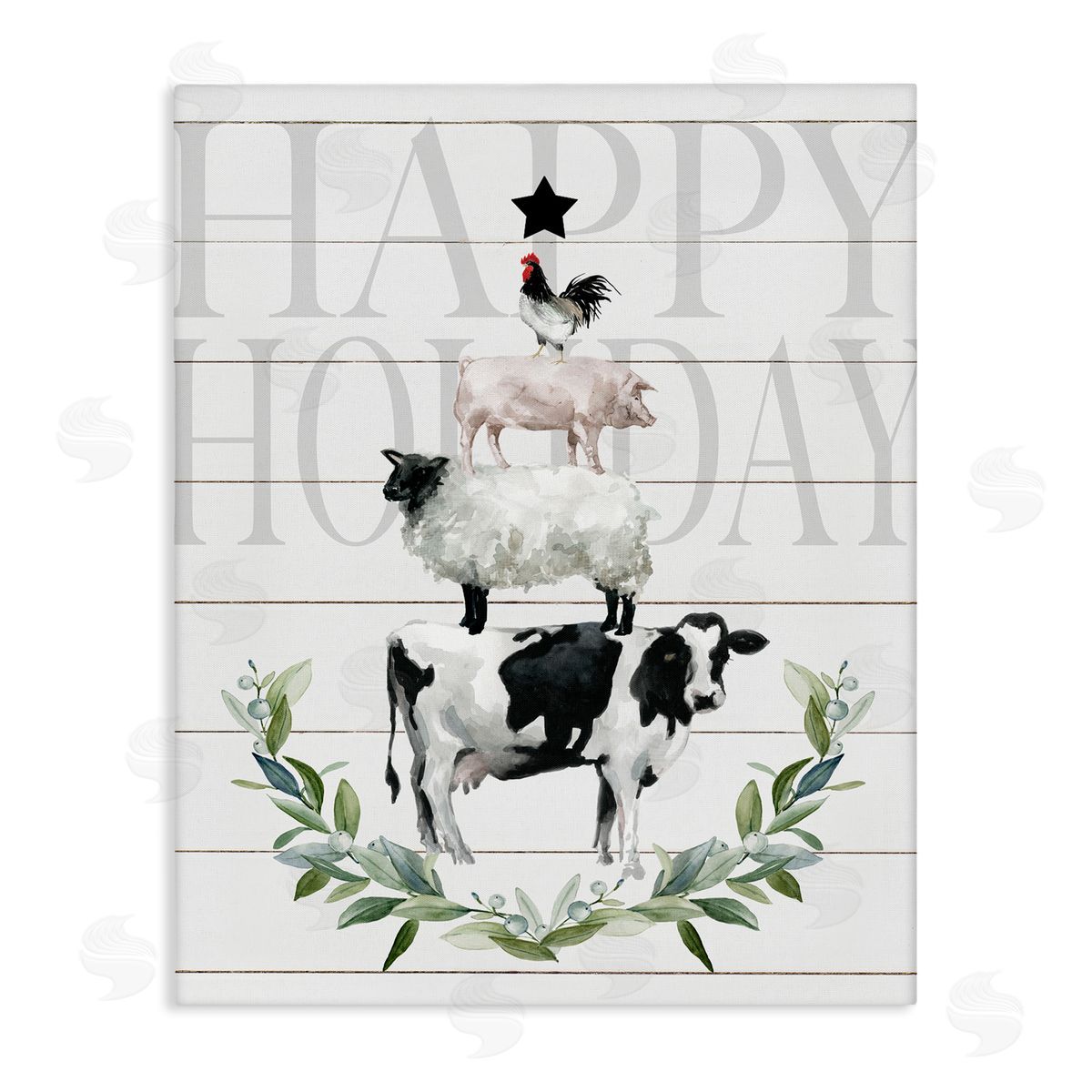 Happy Holiday Farm Animals Canvas Wall Art, Home Decor by Carol Robinson