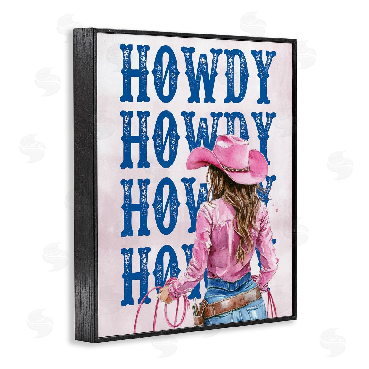 Howdy Cowgirl with Lasso Black Frame Print Wall Art, Home Decor by Lettered and Lined