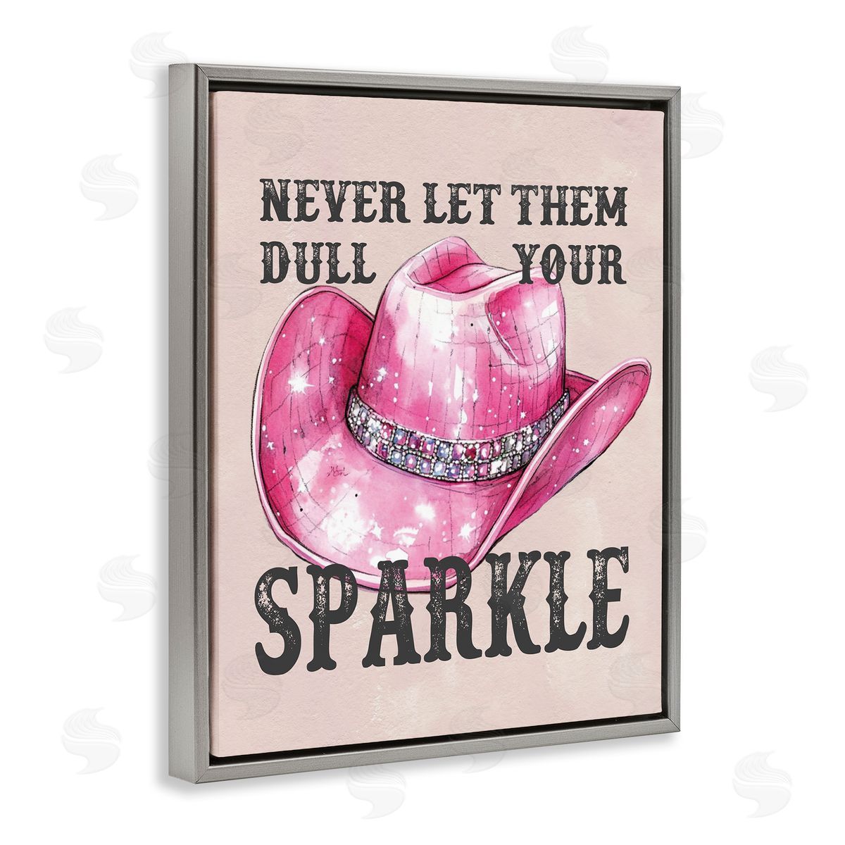 Never Let Them Dull Your Sparkle Grey Floating Frame Canvas Wall Art, Home Decor by Lettered and Lined