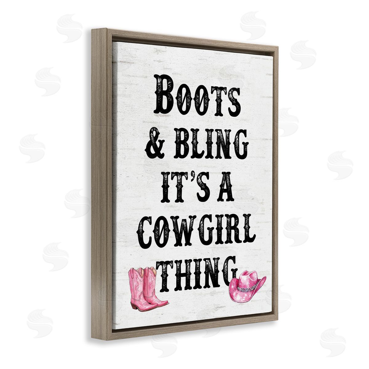 Boots & Bling Cowgirl Thing Brown Floating Frame Canvas Wall Art, Home Decor by Lettered and Lined