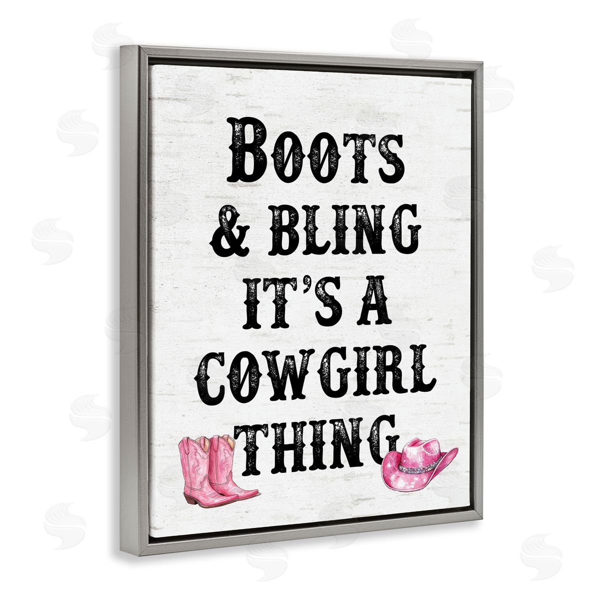 Boots & Bling Cowgirl Thing Grey Floating Frame Canvas Wall Art, Home Decor by Lettered and Lined