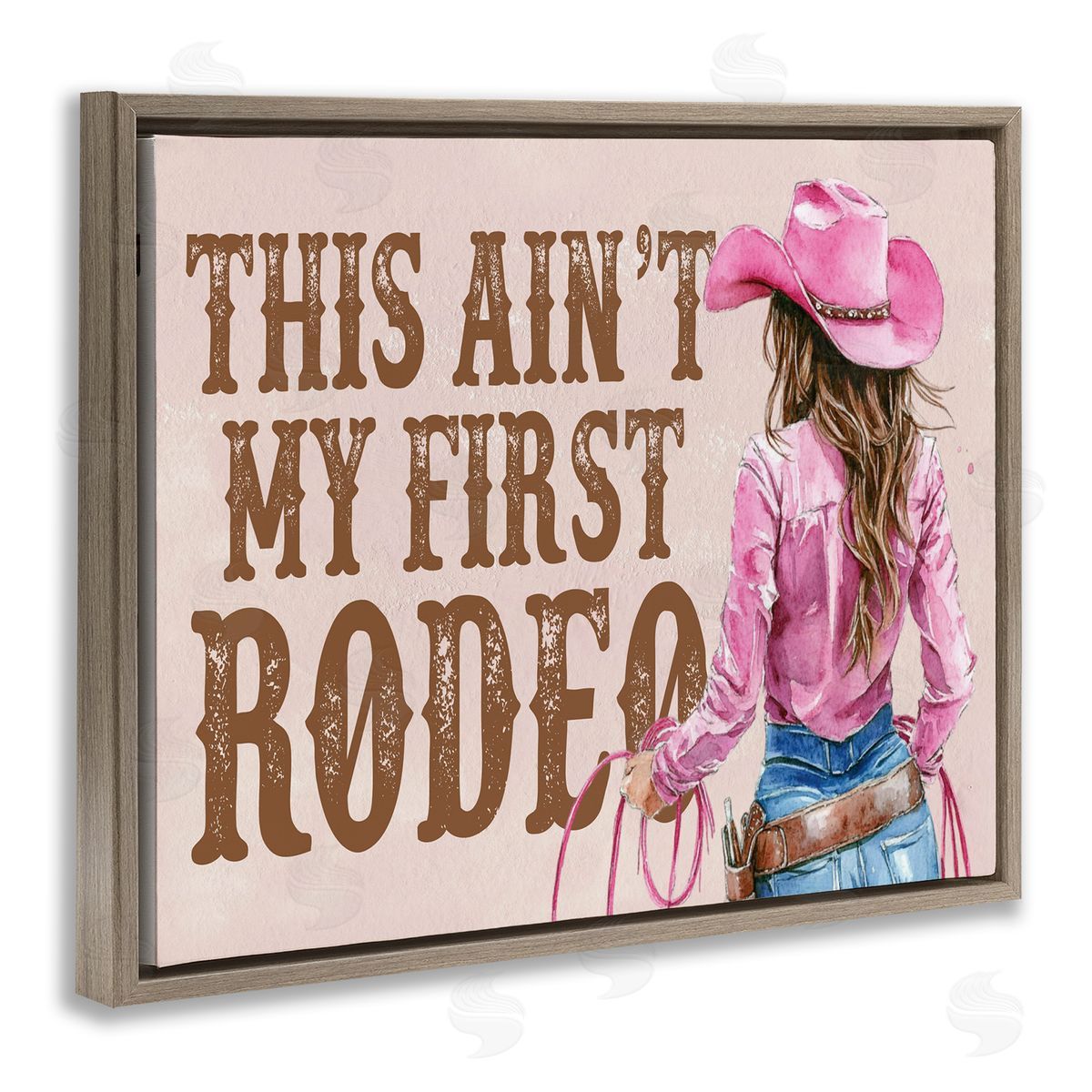 Ain't My First Rodeo Girl Brown Floating Frame Canvas Wall Art, Home Decor by Lettered and Lined