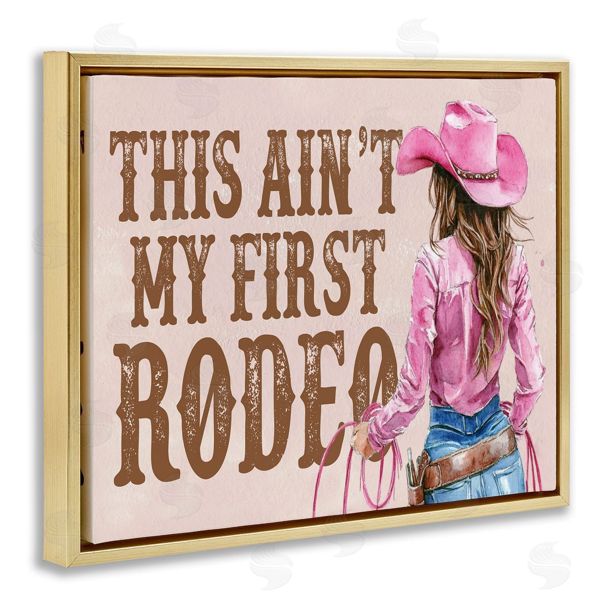 Ain't My First Rodeo Girl Gold Floating Frame Canvas Wall Art, Home Decor by Lettered and Lined