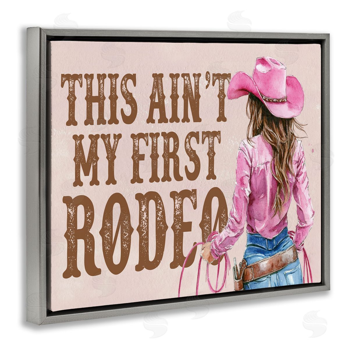 Ain't My First Rodeo Girl Grey Floating Frame Canvas Wall Art, Home Decor by Lettered and Lined